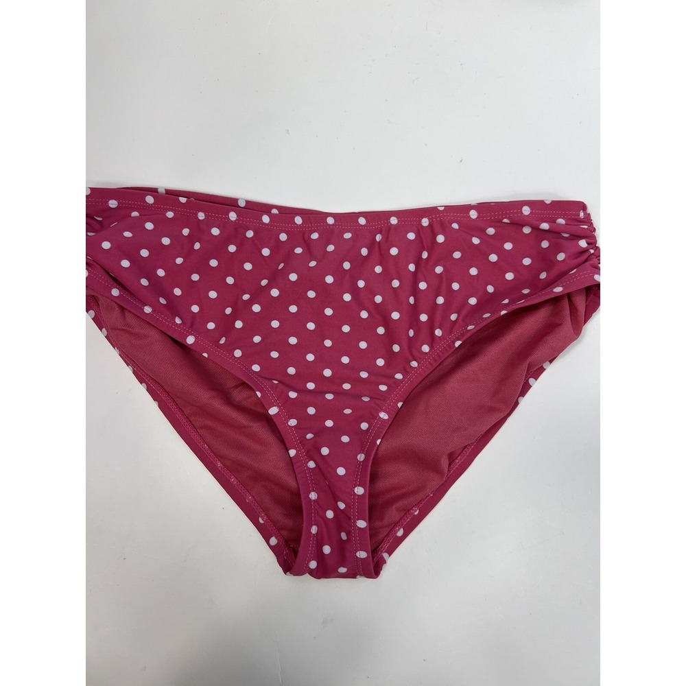 Time and Tru Bikini Women's Sz L (12-14) Pink White Polka Dot Ruched Sides